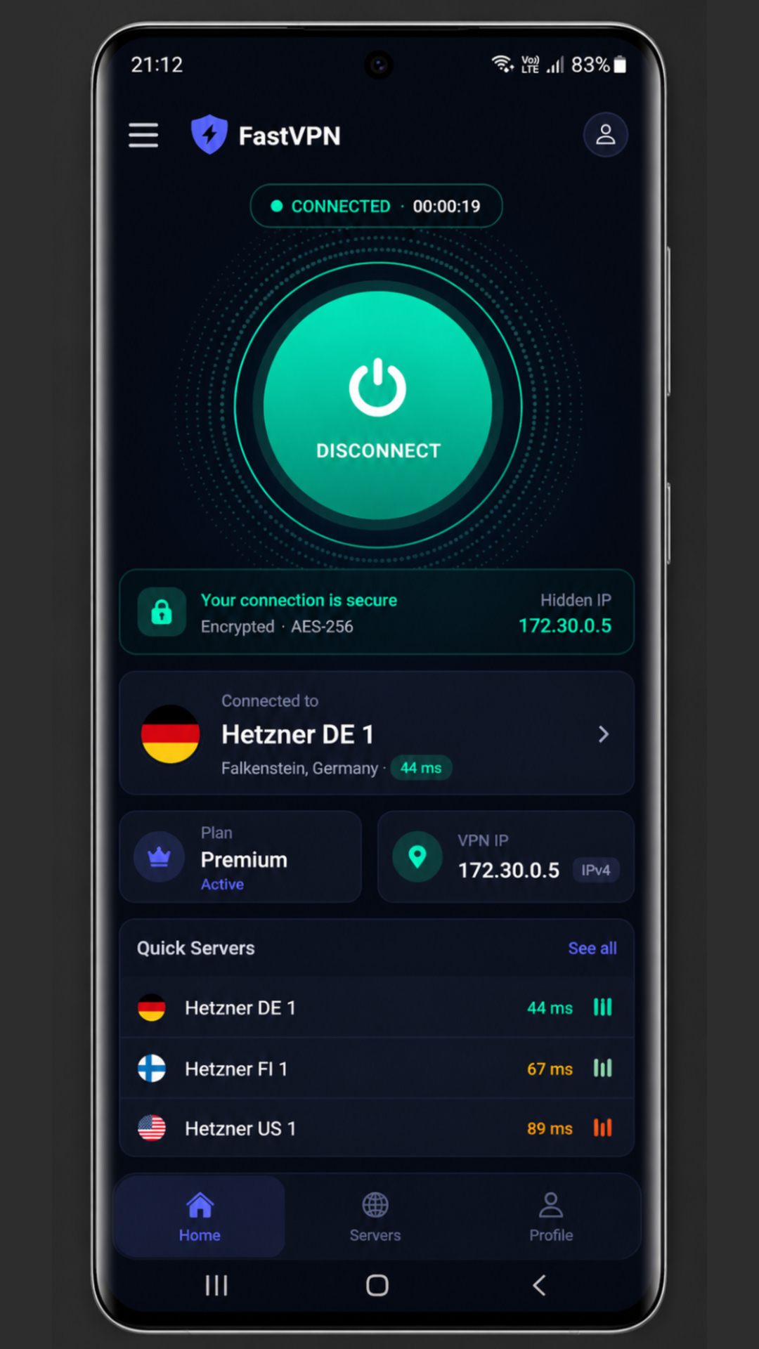 Art VPN — главный экран VPN для iPhone и Android